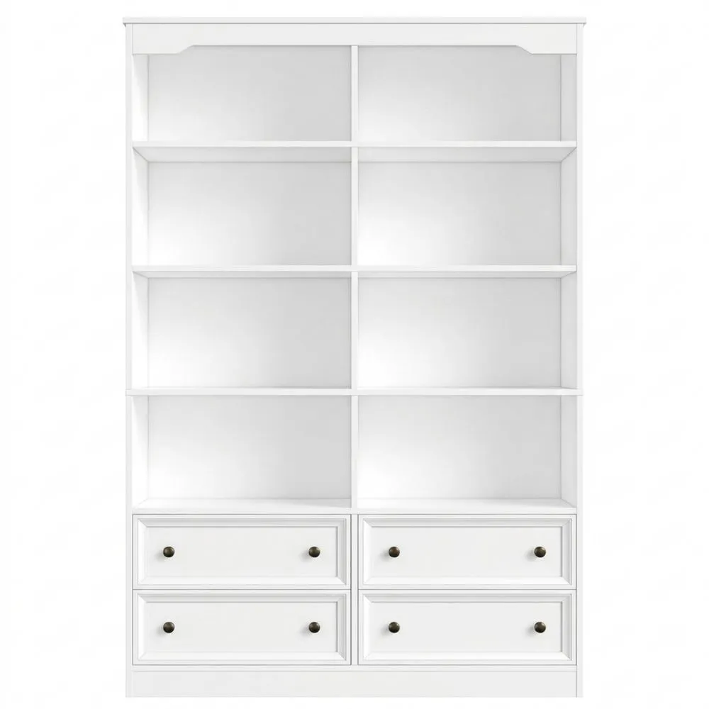 Estantería alta con 4 cajones y 8 compartimentos, mueble de almacenamiento para sala de estar, oficina o estudio, grande y blanca