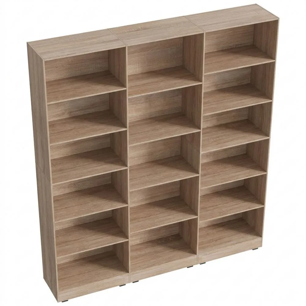 Estantería grande de 188 cm, estantes de almacenamiento de madera con 17 compartimentos, para sala de estar, oficina y estudio, 3 filas, 188 x 149 x 23.5 cm (roble claro)