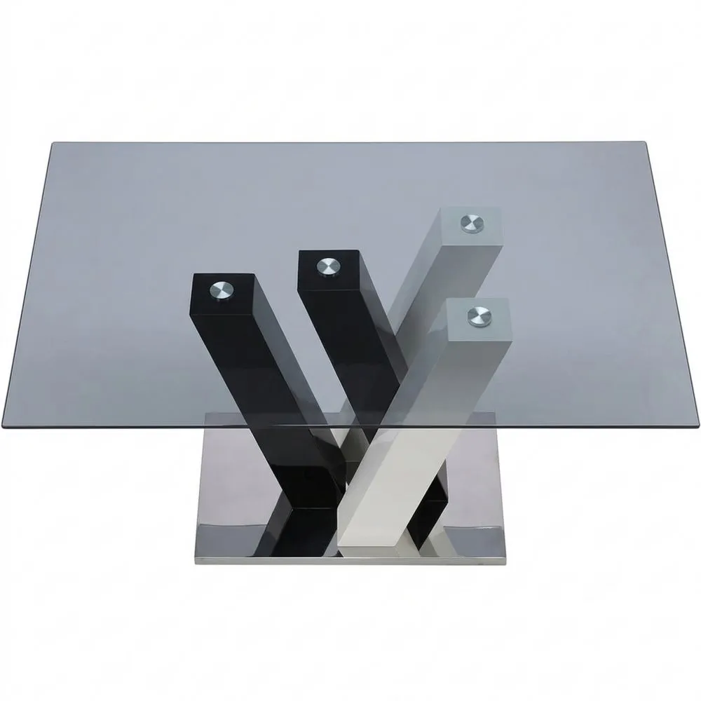 Mesa de comedor moderna para 6 personas de cristal templado y MDF - Blanco y negro