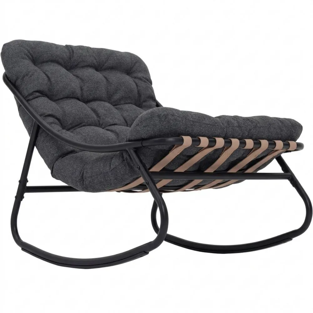 Silla Mecedora para Exterior, Silla Moderna de Relajación, Gris, Jardín o Porche, con Cojín Acolchado