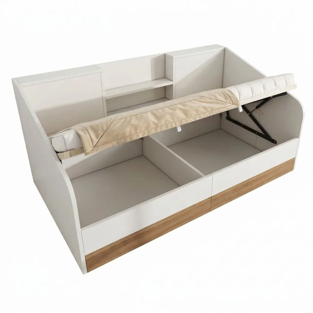 Cama individual 90x190 cm con amplio espacio de almacenamiento y estantes