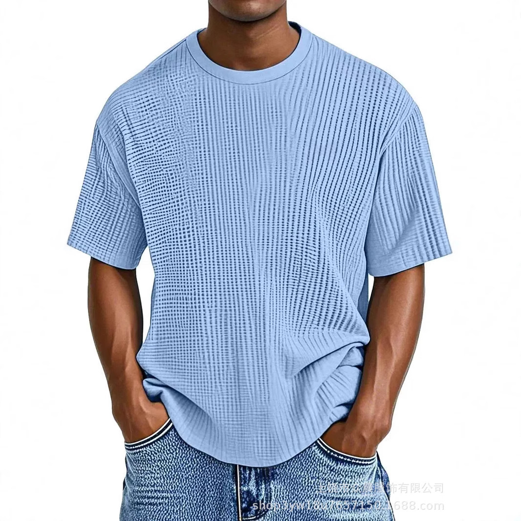 Men's casual solid color comfortable waffle short-sleeved T-shirt
