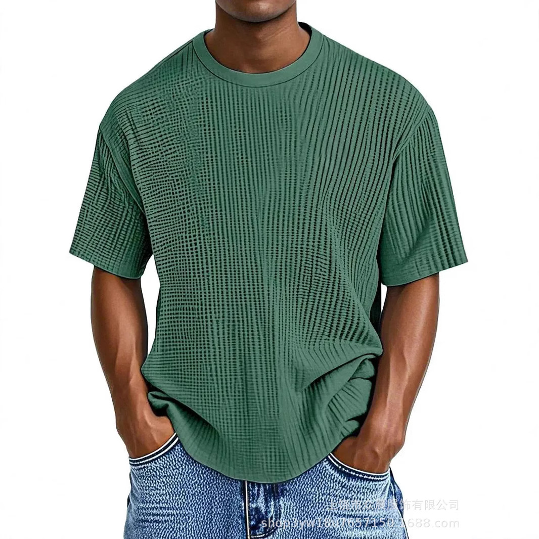 Men's casual solid color comfortable waffle short-sleeved T-shirt