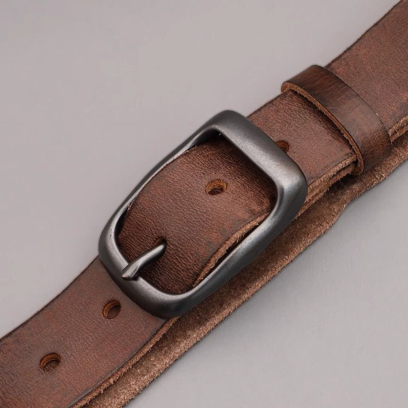 Men's Genuine Top-Grain Cowhide Belt with Pin Buckle — Vintage & Versatile Style for Jeans