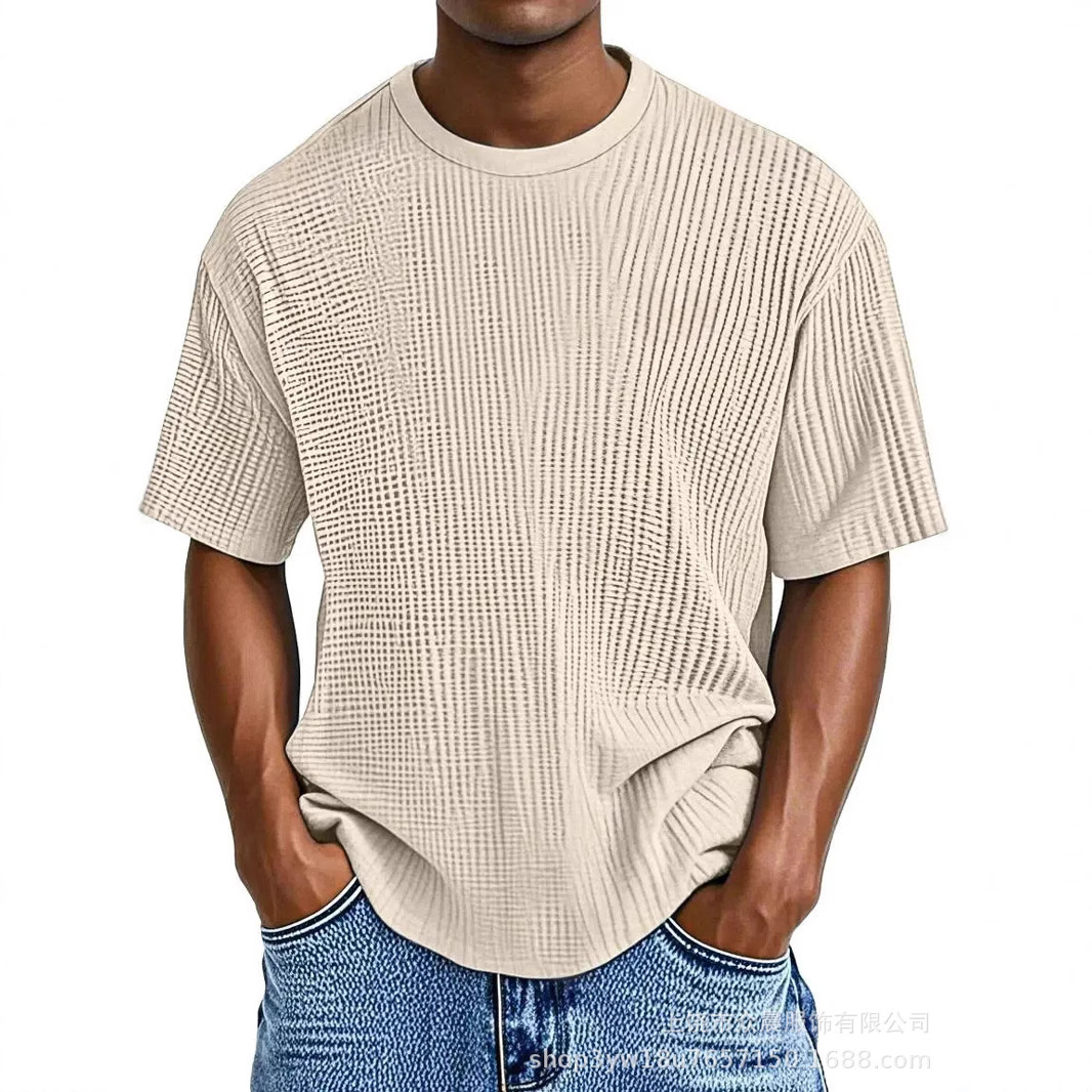 Men's casual solid color comfortable waffle short-sleeved T-shirt