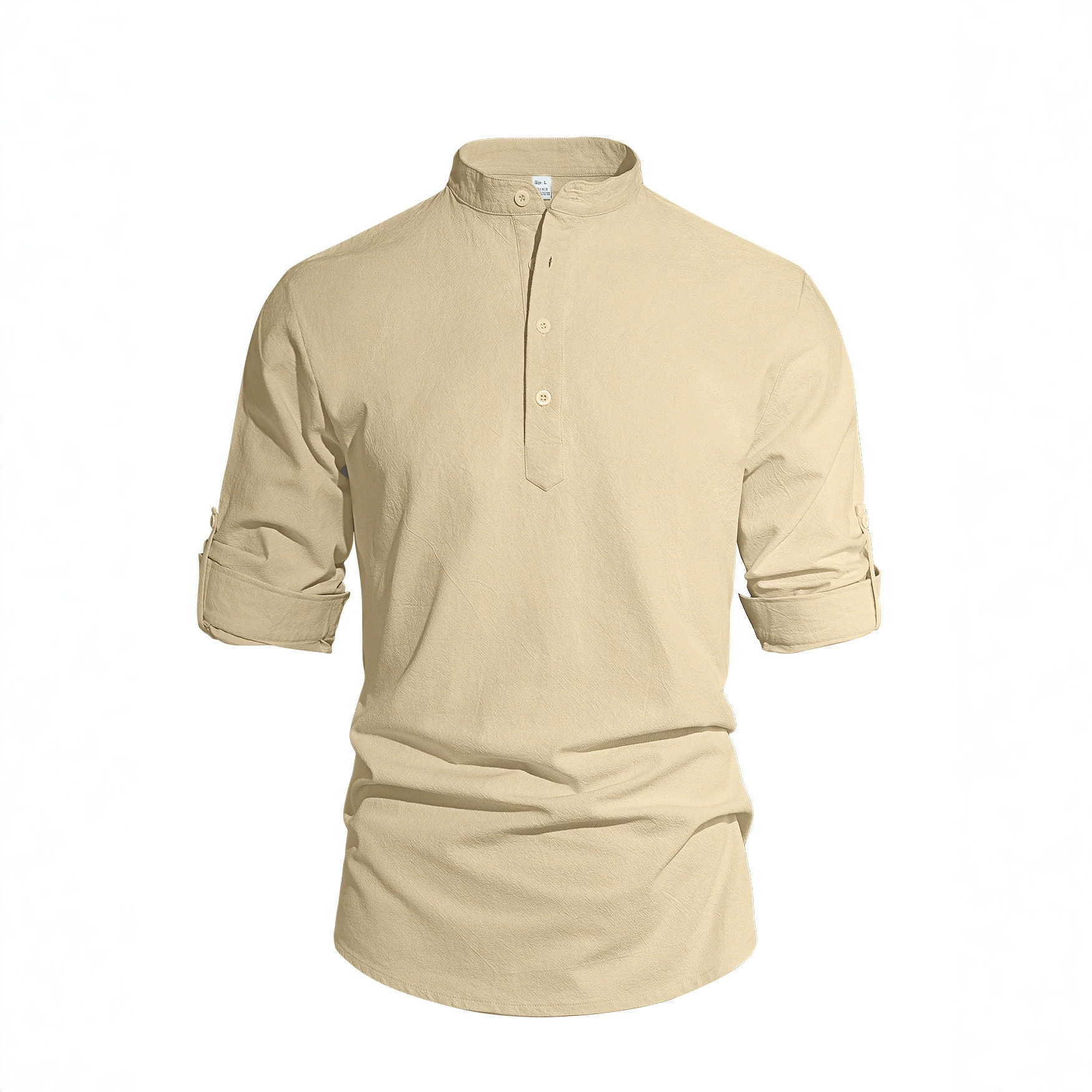 Men's Solid-Color Linen-Blend Stand-Collar Long-Sleeve Breathable Quick-Dry Loose Casual Shirt