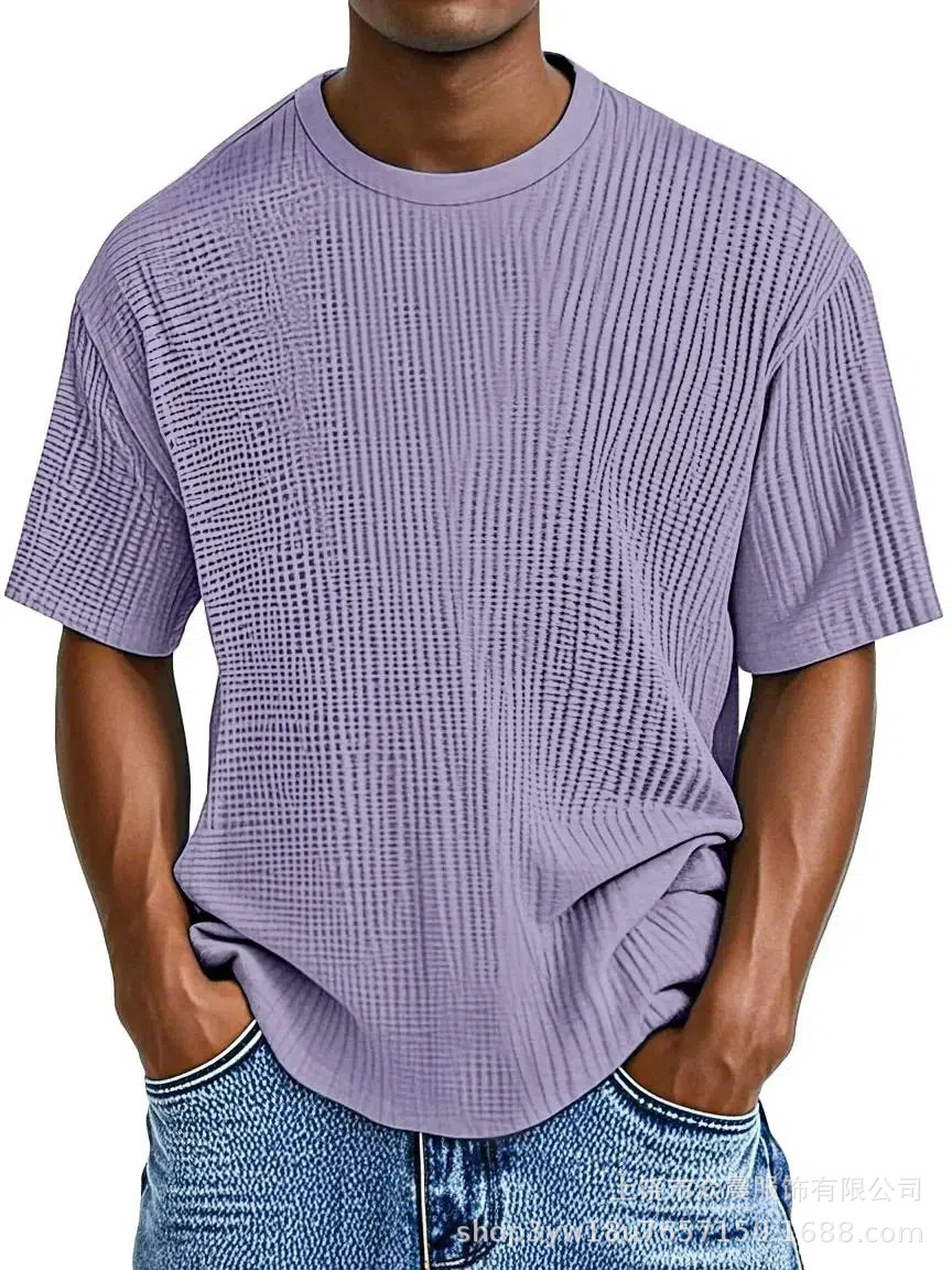 Men's casual solid color comfortable waffle short-sleeved T-shirt