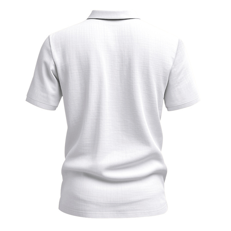Men's Summer British-Style Solid Color Casual Button-Down Loose-Fit Linen Polo Shirt with Spread Collar and Short Sleeves
