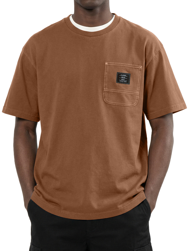 Men's Crew Neck Pocket Embroidered Logo Short-Sleeve T-Shirt