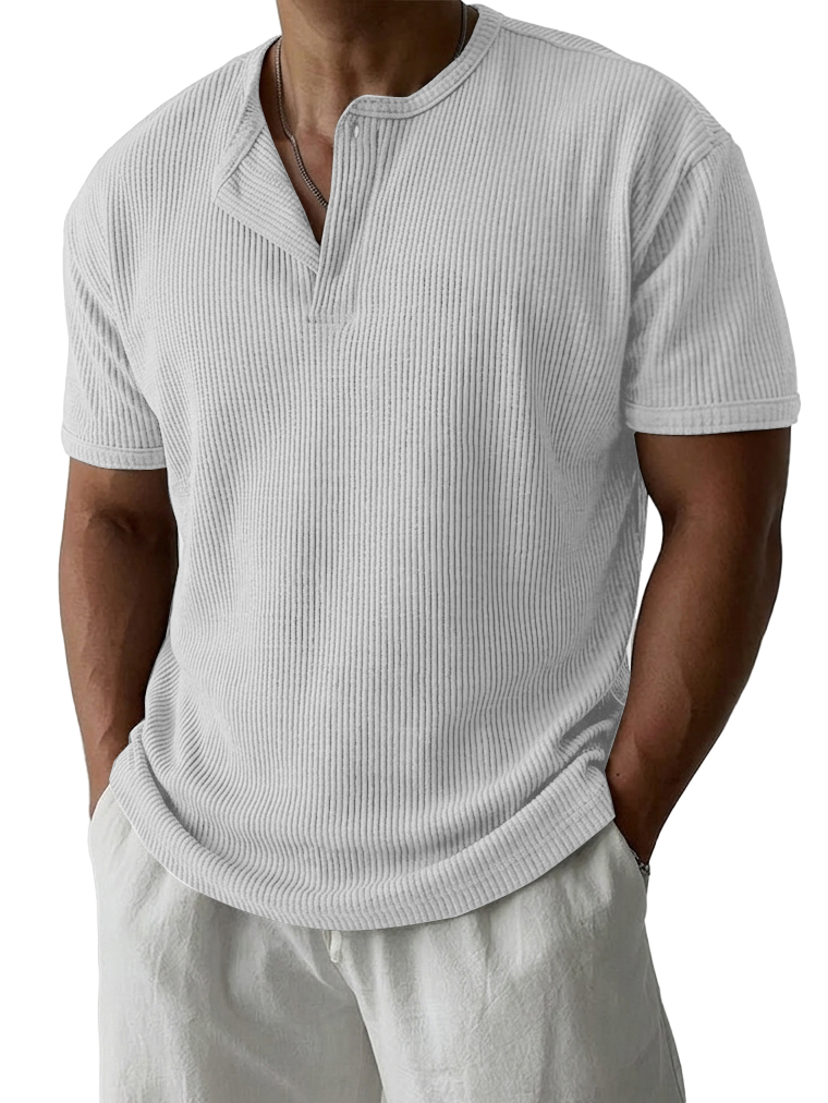 Men's Simple Casual Striped Jacquard Henley Shirt