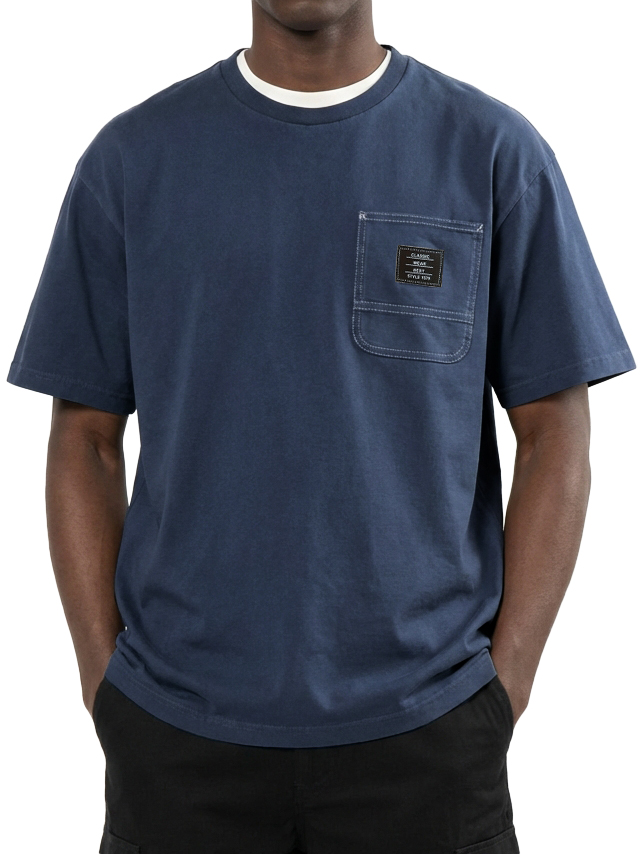 Men's Crew Neck Pocket Embroidered Logo Short-Sleeve T-Shirt