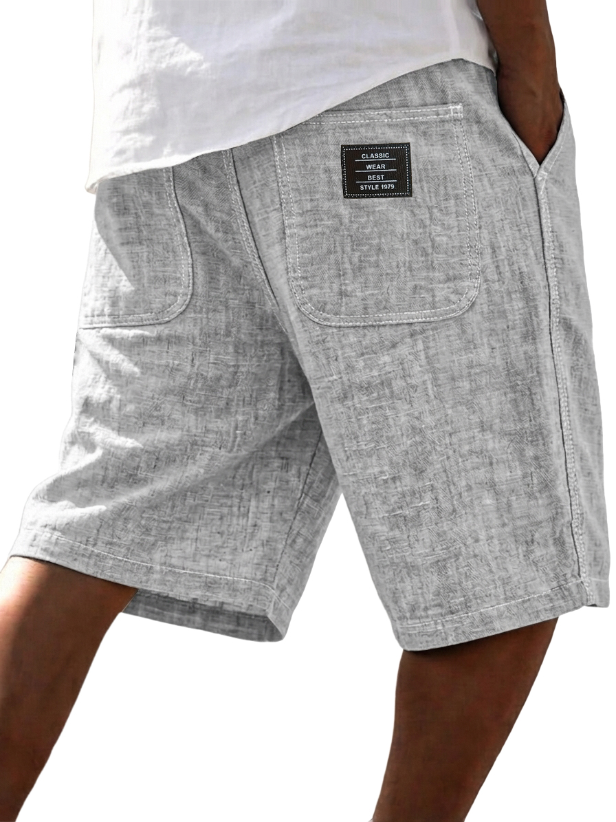 Men's Casual Breathable Linen Embroidered Logo Loose Shorts