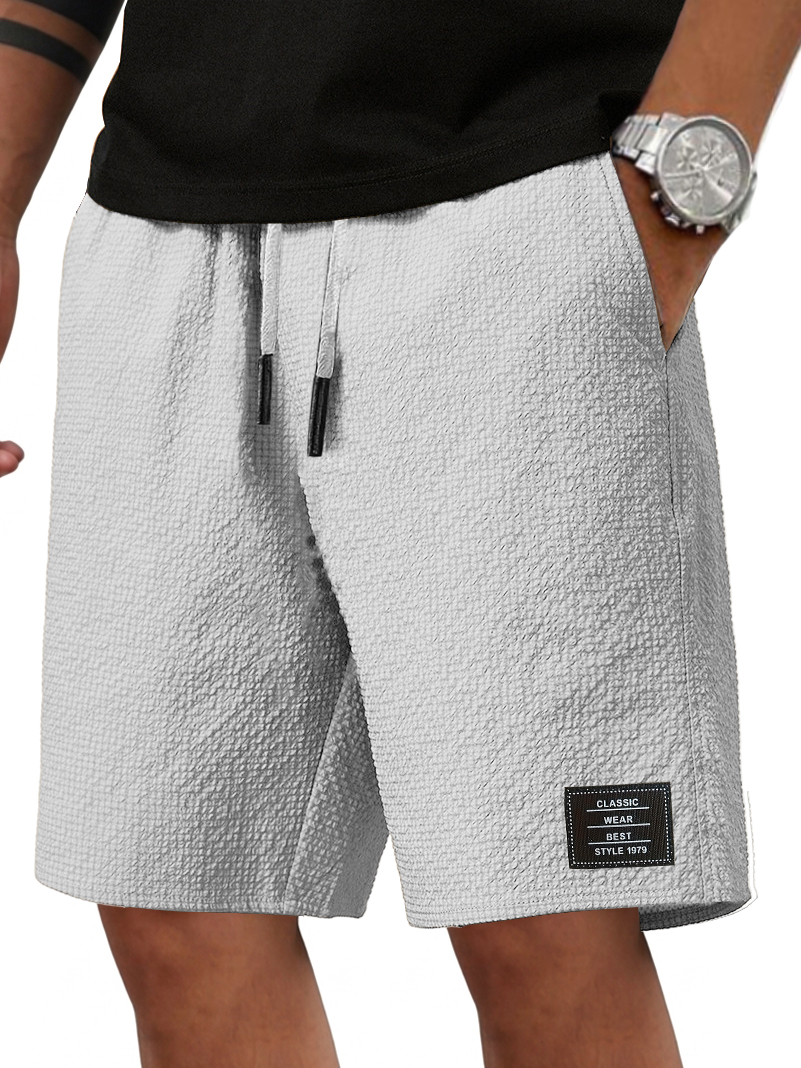 Men's Fashionable Casual Everyday Textured Fabric Embroidered Logo Pocket Shorts