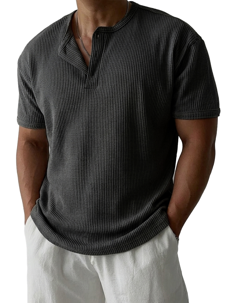 Men's Simple Casual Striped Jacquard Henley Shirt