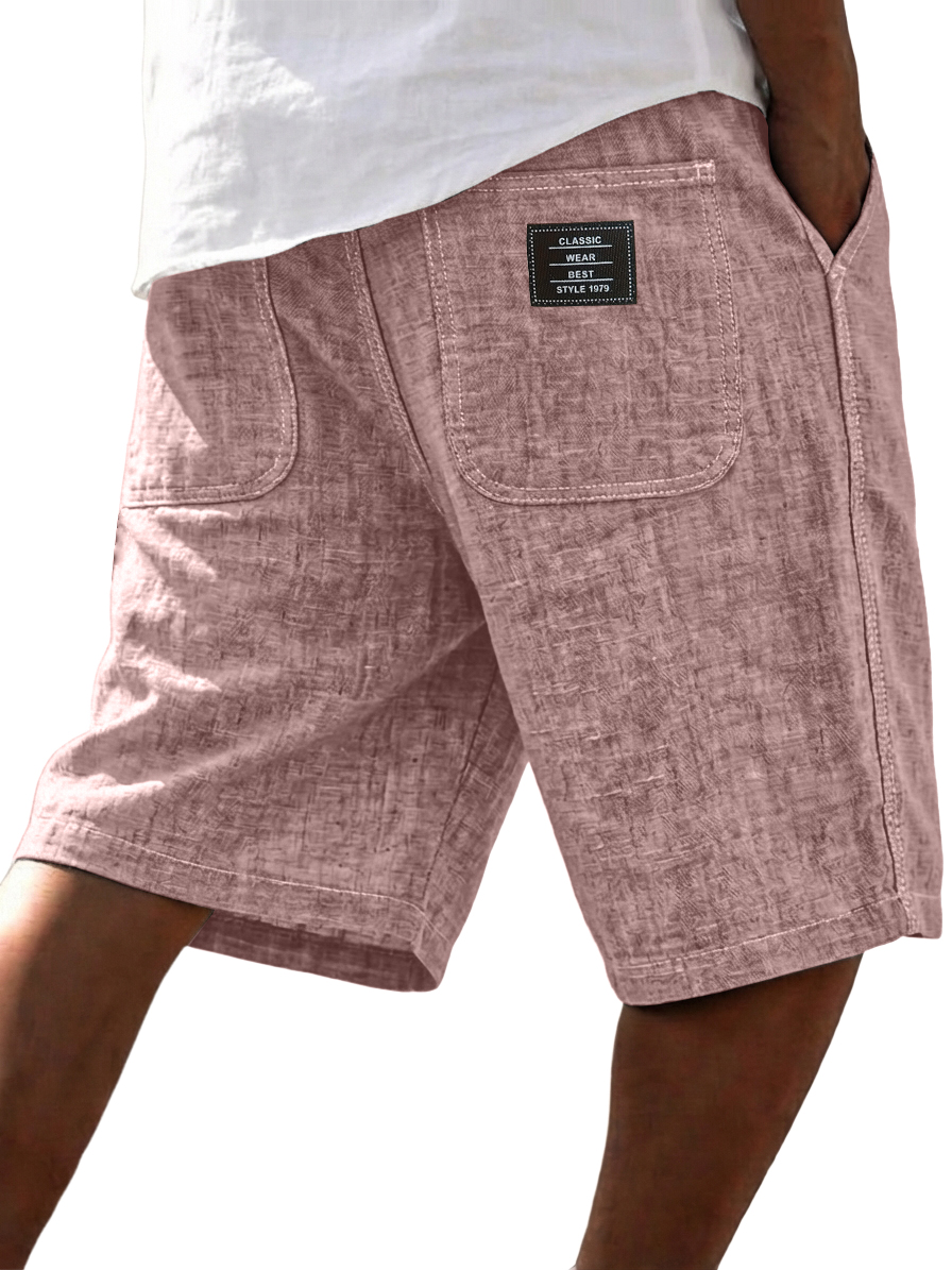 Men's Casual Breathable Linen Embroidered Logo Loose Shorts