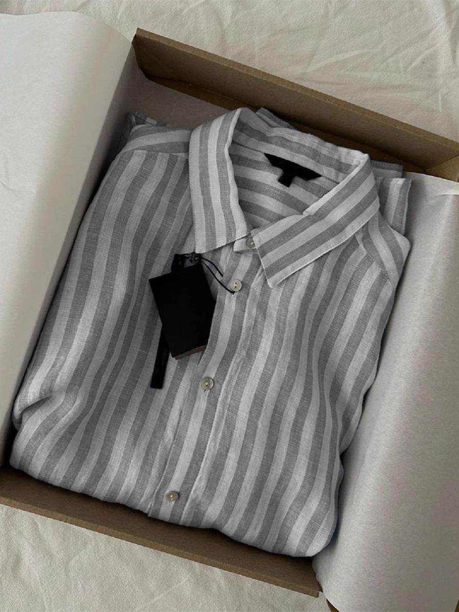 Men's Casual Cotton-Linen Striped Shirt