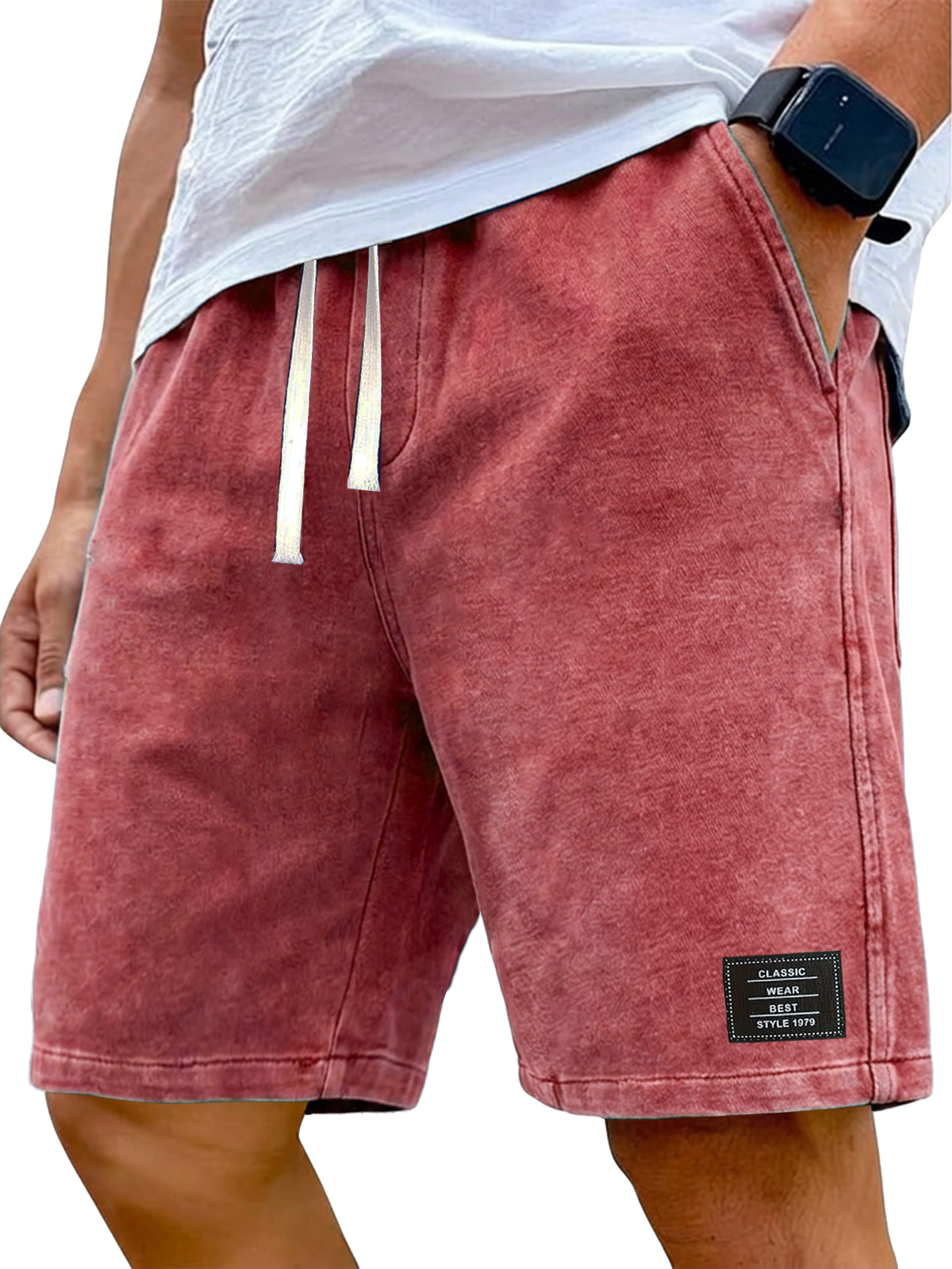 100% Cotton 290g Cotton Retro Distressed Washed Embroidered Logo Shorts