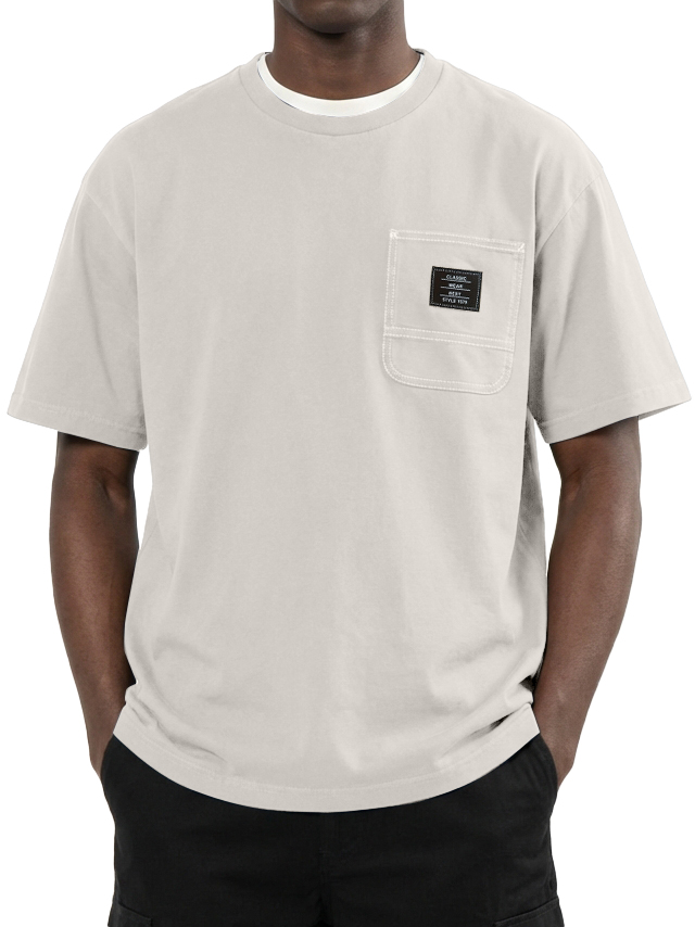 Men's Crew Neck Pocket Embroidered Logo Short-Sleeve T-Shirt