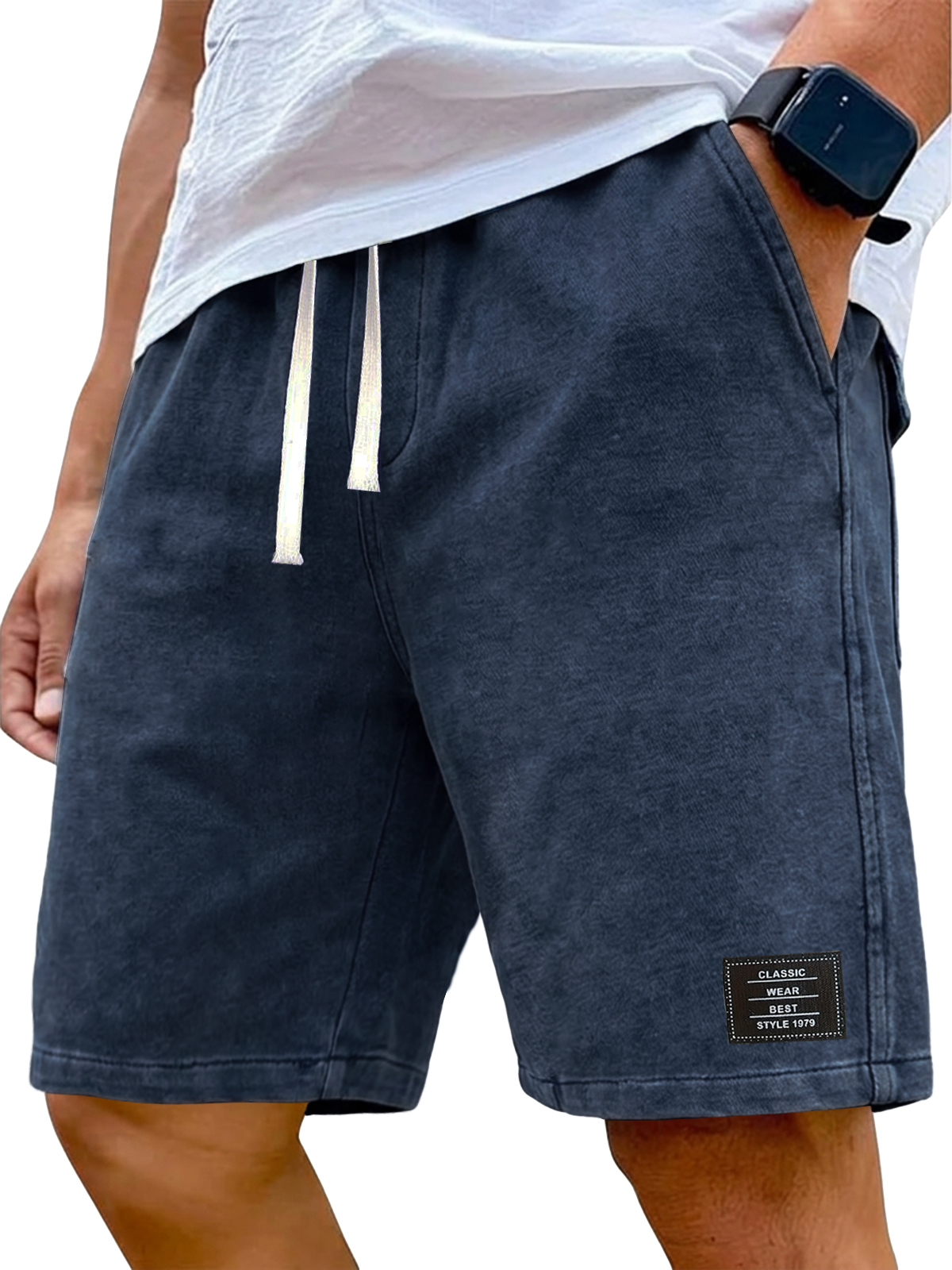 100% Cotton 290g Cotton Retro Distressed Washed Embroidered Logo Shorts