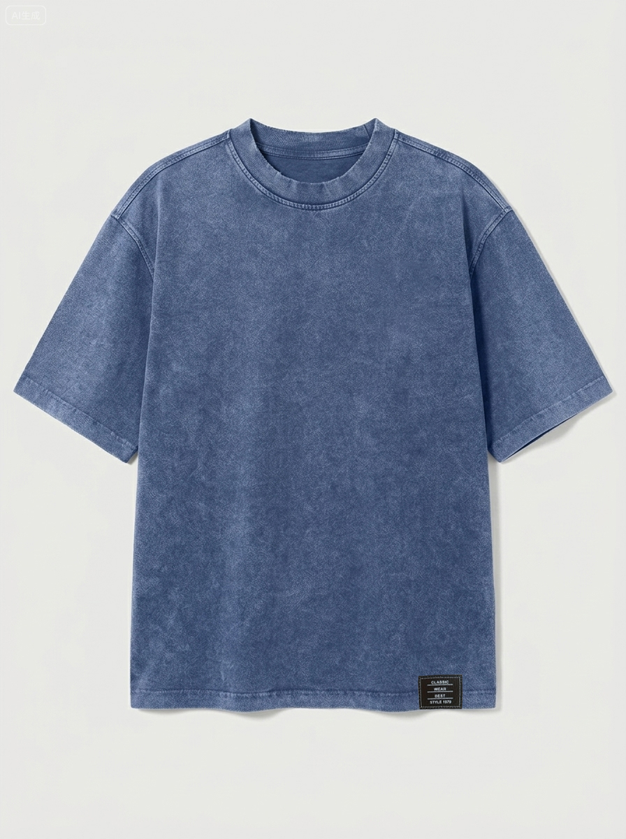 100% Cotton Vintage Casual Washed & Distressed Embroidered Logo Crew Neck Short-Sleeve T-Shirt