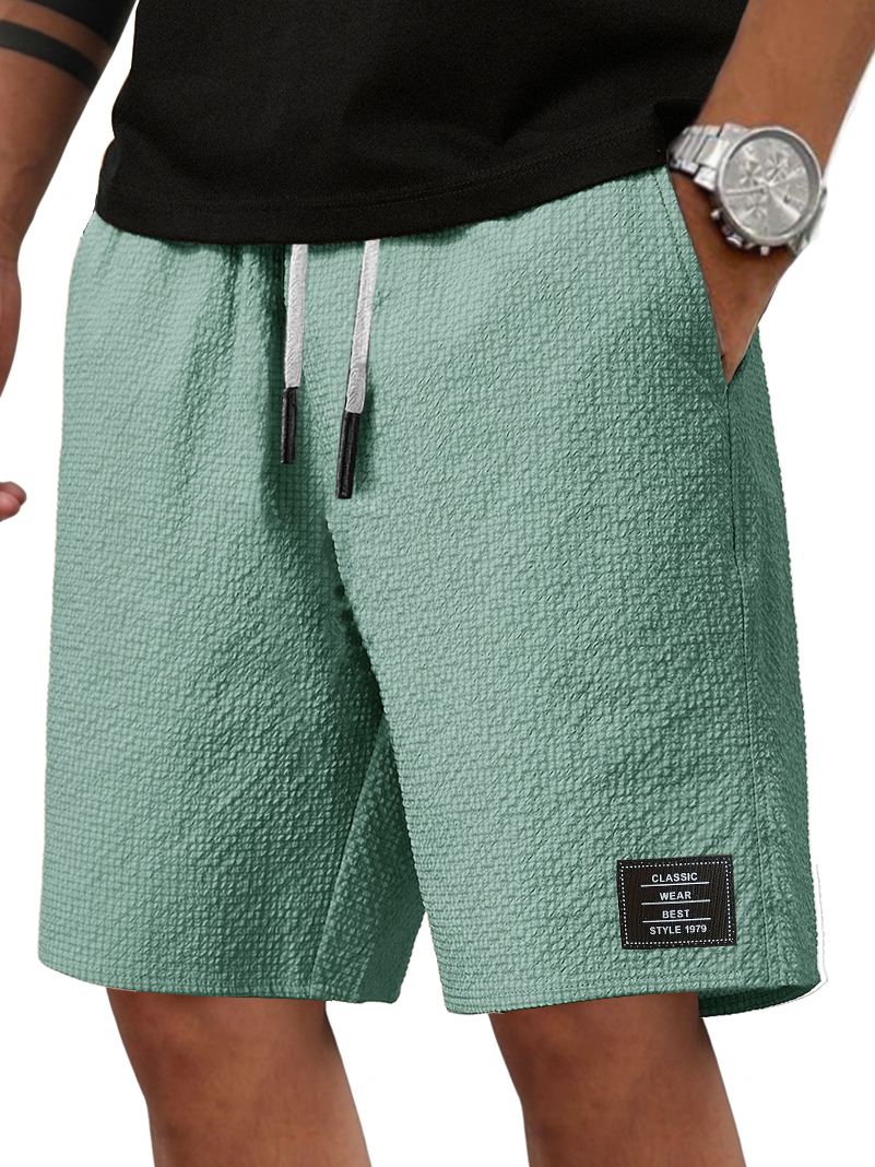 Men's Fashionable Casual Everyday Textured Fabric Embroidered Logo Pocket Shorts