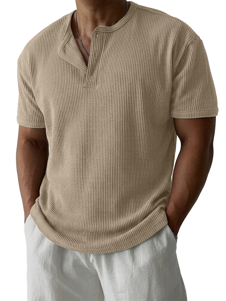 Men's Simple Casual Striped Jacquard Henley Shirt