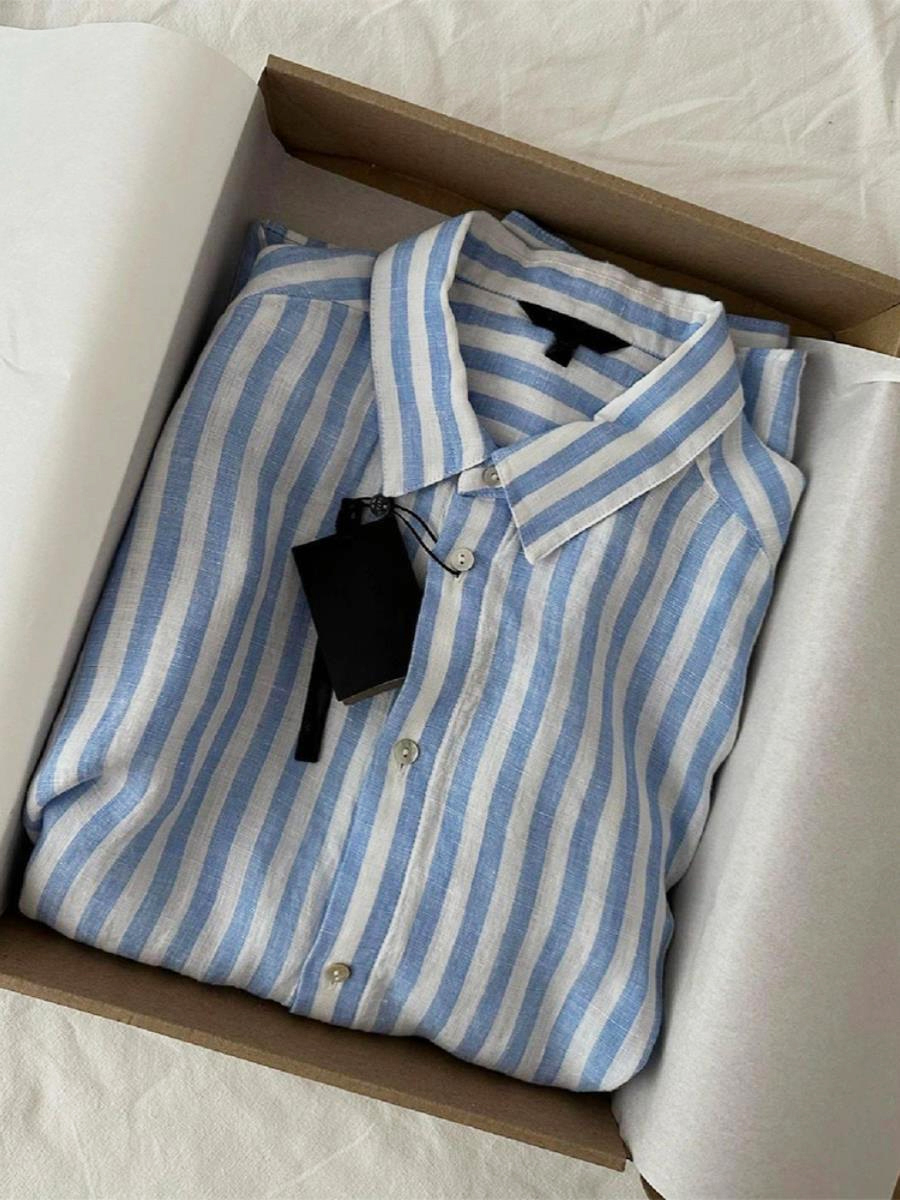 Men's Casual Cotton-Linen Striped Shirt