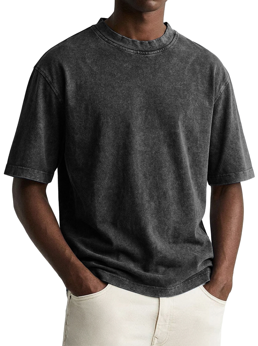 100% Cotton Vintage-Washed, Distressed Crew-Neck T-Shirt