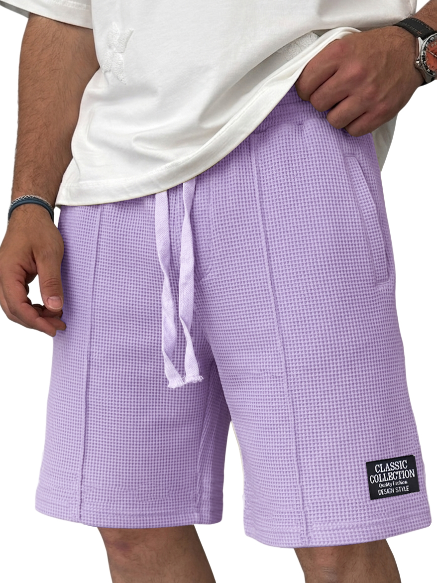 Men's Waffle Knit Casual Drawstring Elastic Waist Embroidered Logo Shorts