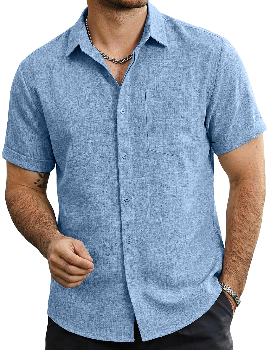 Men's Cotton-Linen Striped Casual Short-Sleeve Shirt