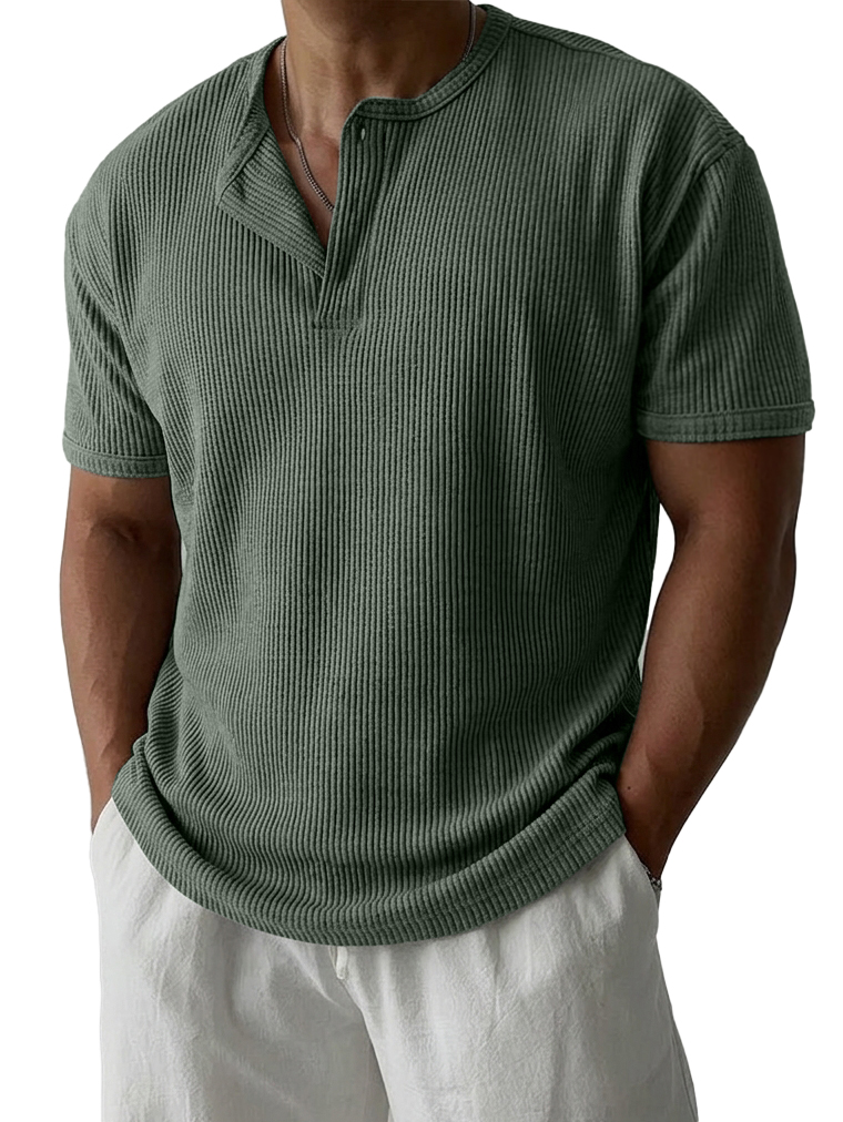Men's Simple Casual Striped Jacquard Henley Shirt