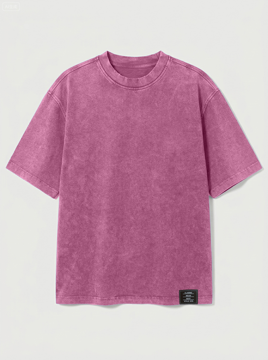 100% Cotton Vintage Casual Washed & Distressed Embroidered Logo Crew Neck Short-Sleeve T-Shirt