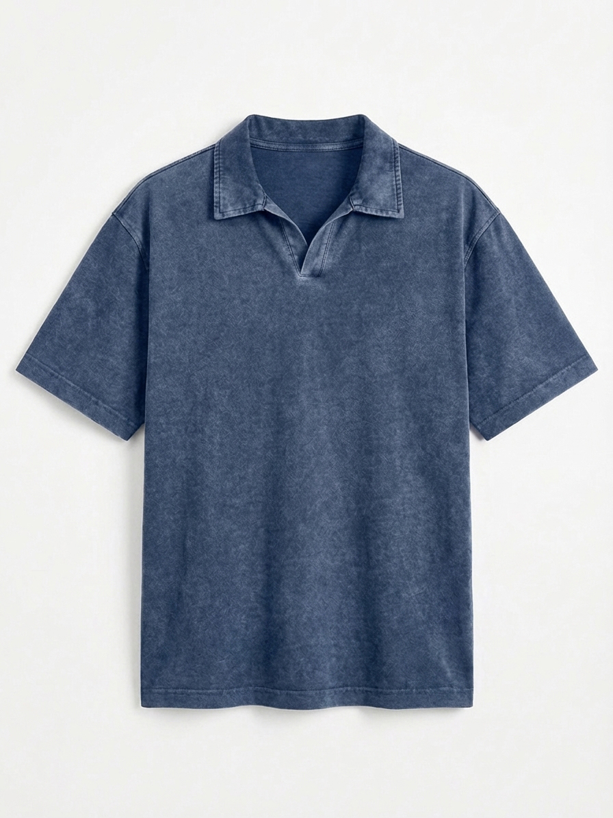 Men's Vintage Distressed Loose-Fit Casual Seagull Collar Short-Sleeve Polo Shirt