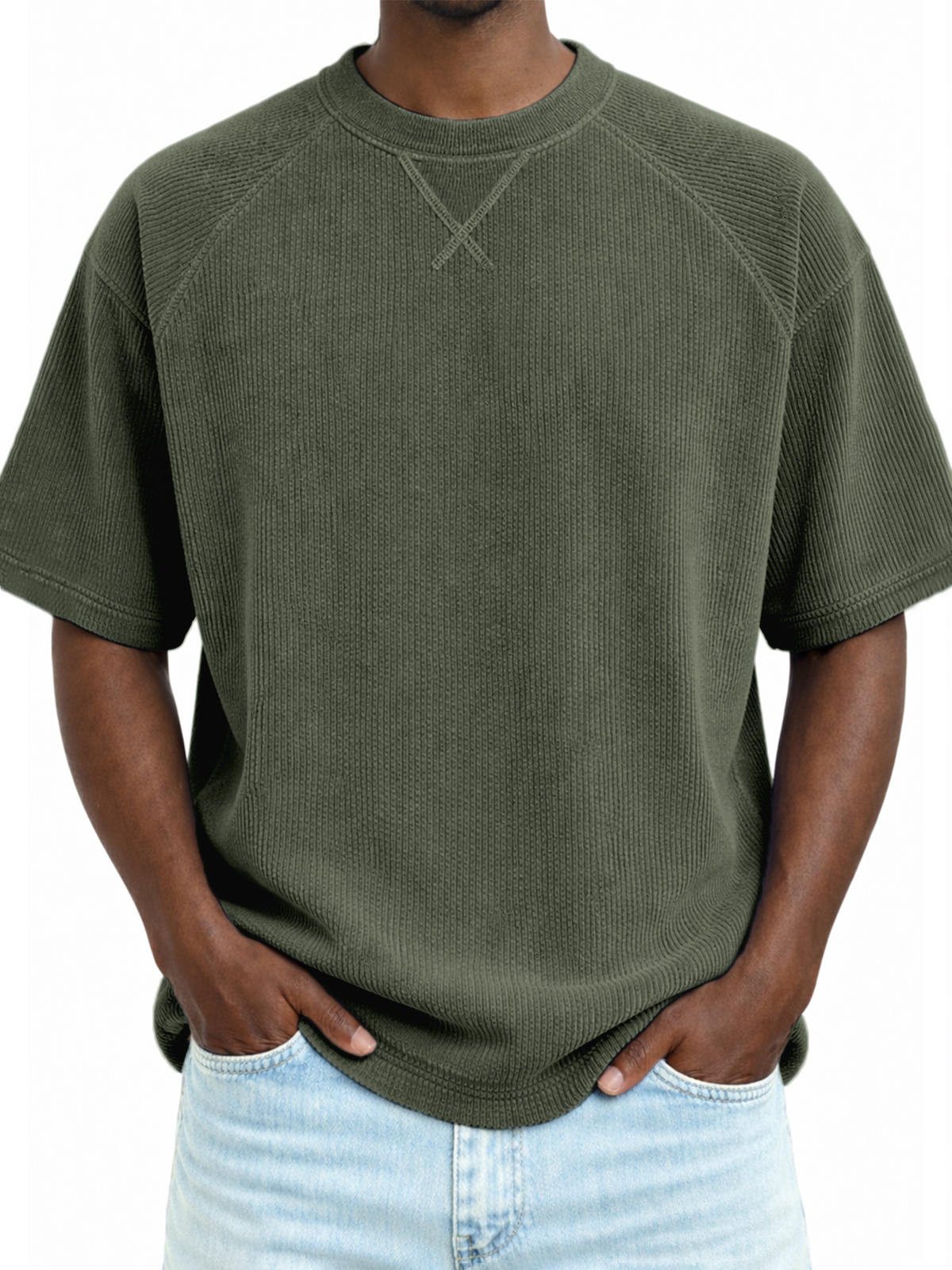 Classic Stitch Corduroy T-Shirt Raglan Sleeve Casual Tee