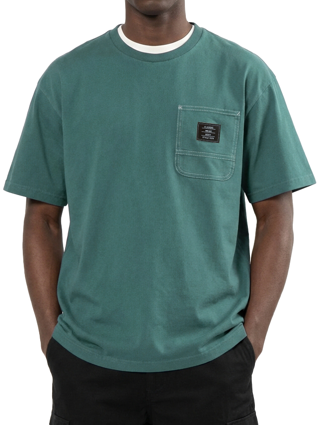 Men's Crew Neck Pocket Embroidered Logo Short-Sleeve T-Shirt
