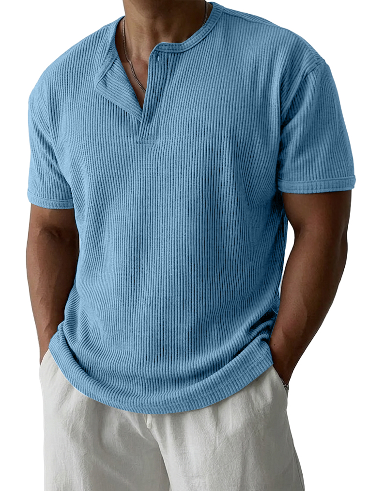 Men's Simple Casual Striped Jacquard Henley Shirt