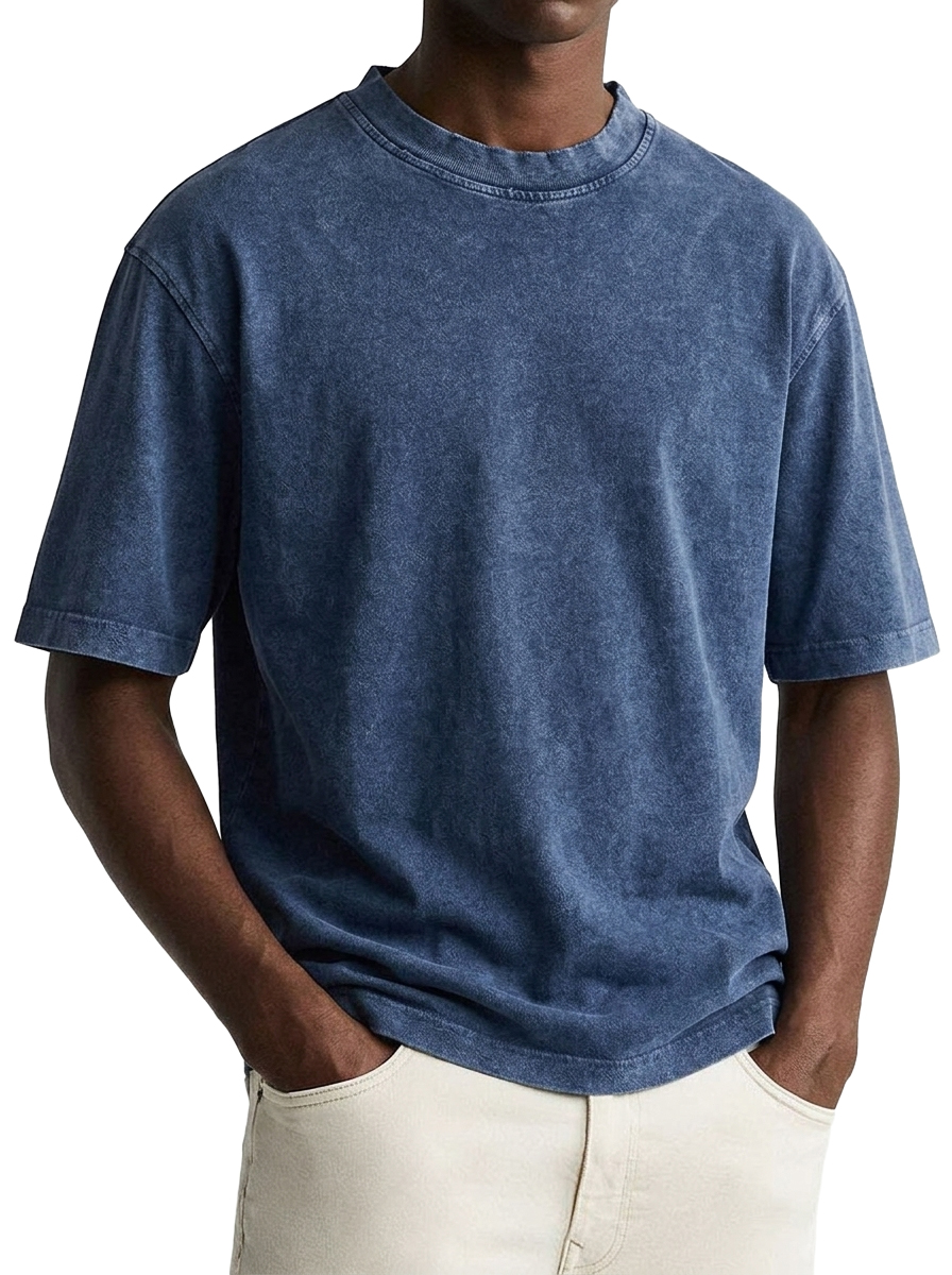 100% Cotton Vintage-Washed, Distressed Crew-Neck T-Shirt