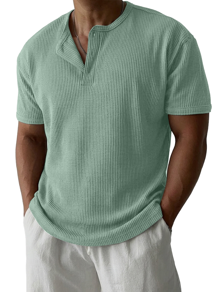 Men's Simple Casual Striped Jacquard Henley Shirt