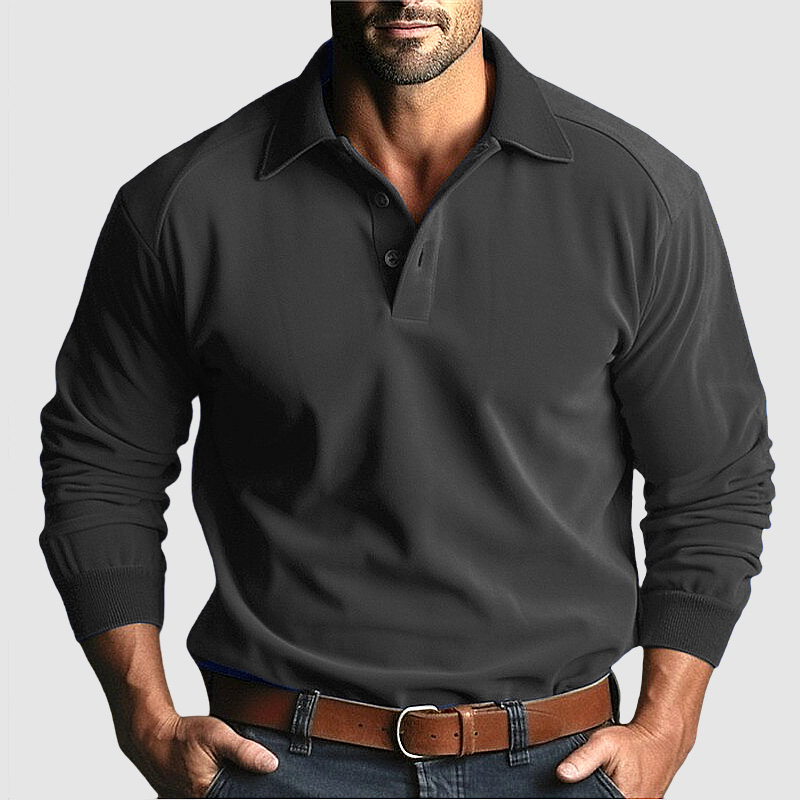 Gentleman's Long Sleeve Casual Solid Color Polo Shirt
