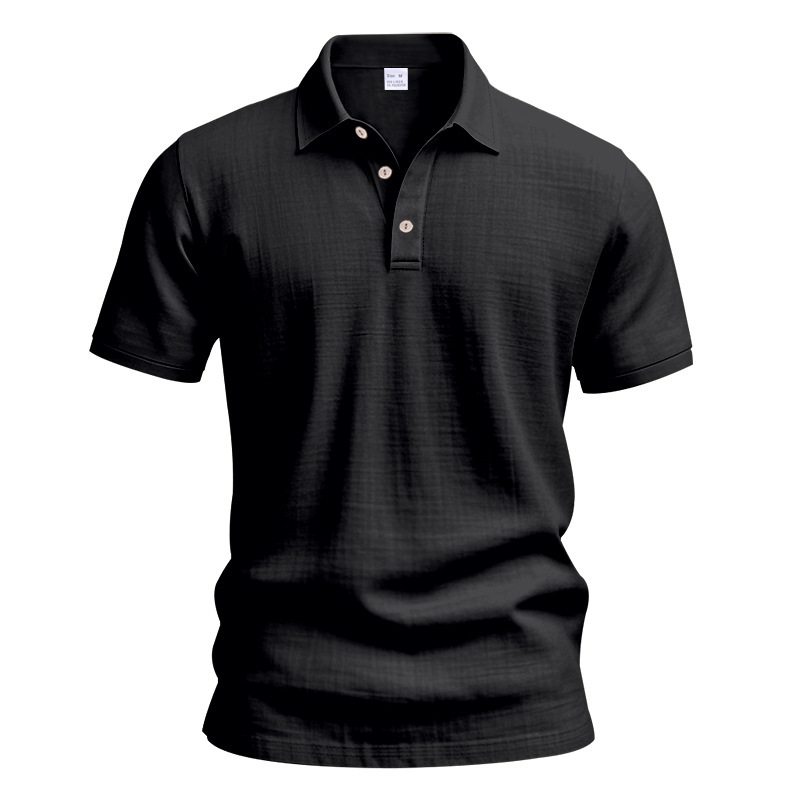 Men's Summer British-Style Solid Color Casual Button-Down Loose-Fit Linen Polo Shirt with Spread Collar and Short Sleeves
