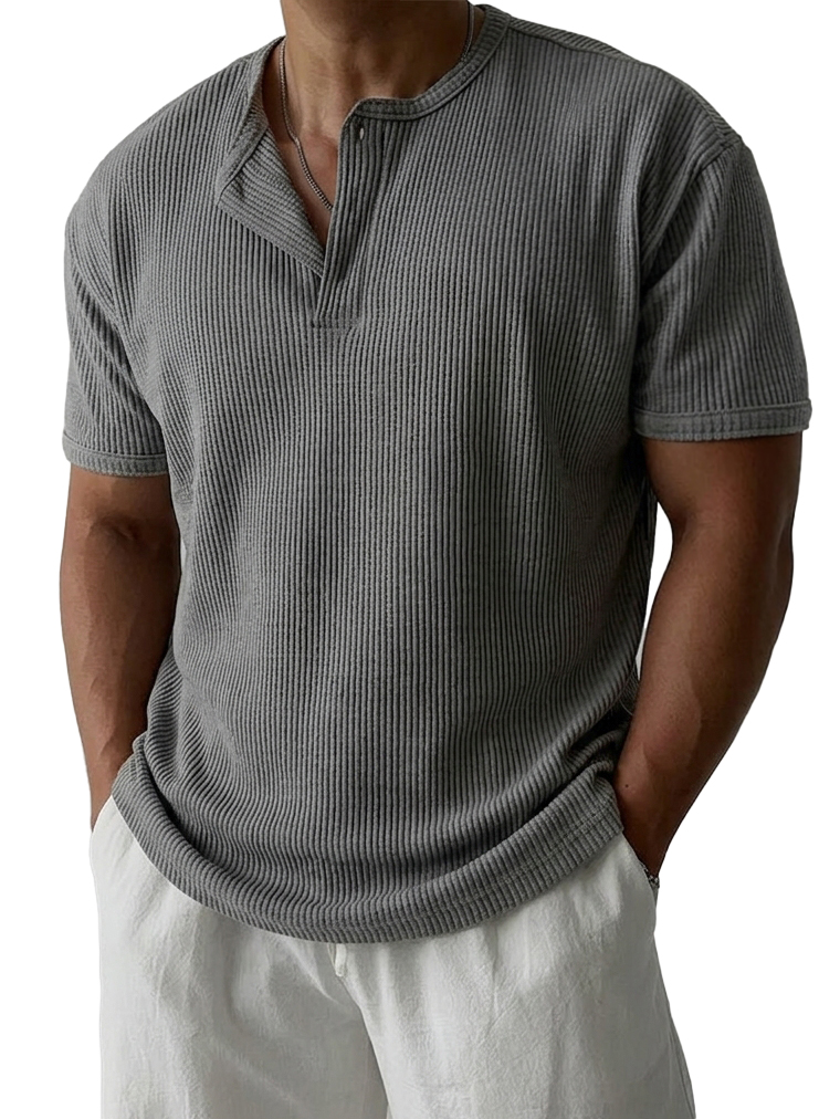 Men's Simple Casual Striped Jacquard Henley Shirt