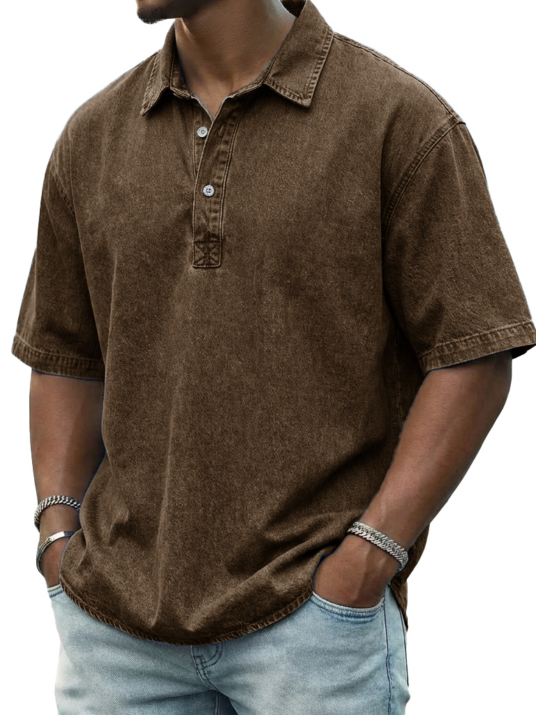 Men's Retro Distressed Collared Short-Sleeve Polo Shirt