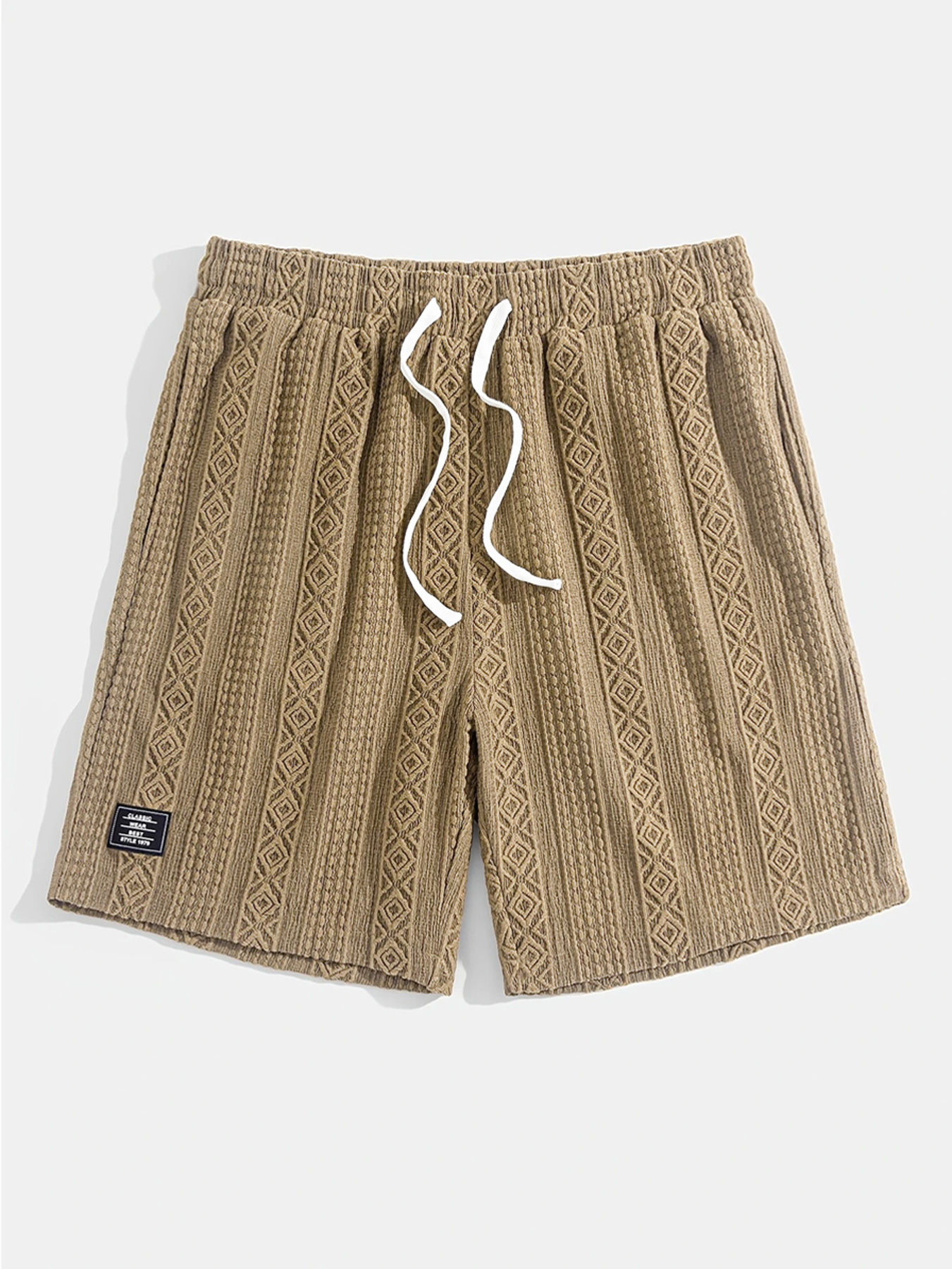 Men's Jacquard Casual Embroidered Logo Elastic Waist Solid Color Shorts
