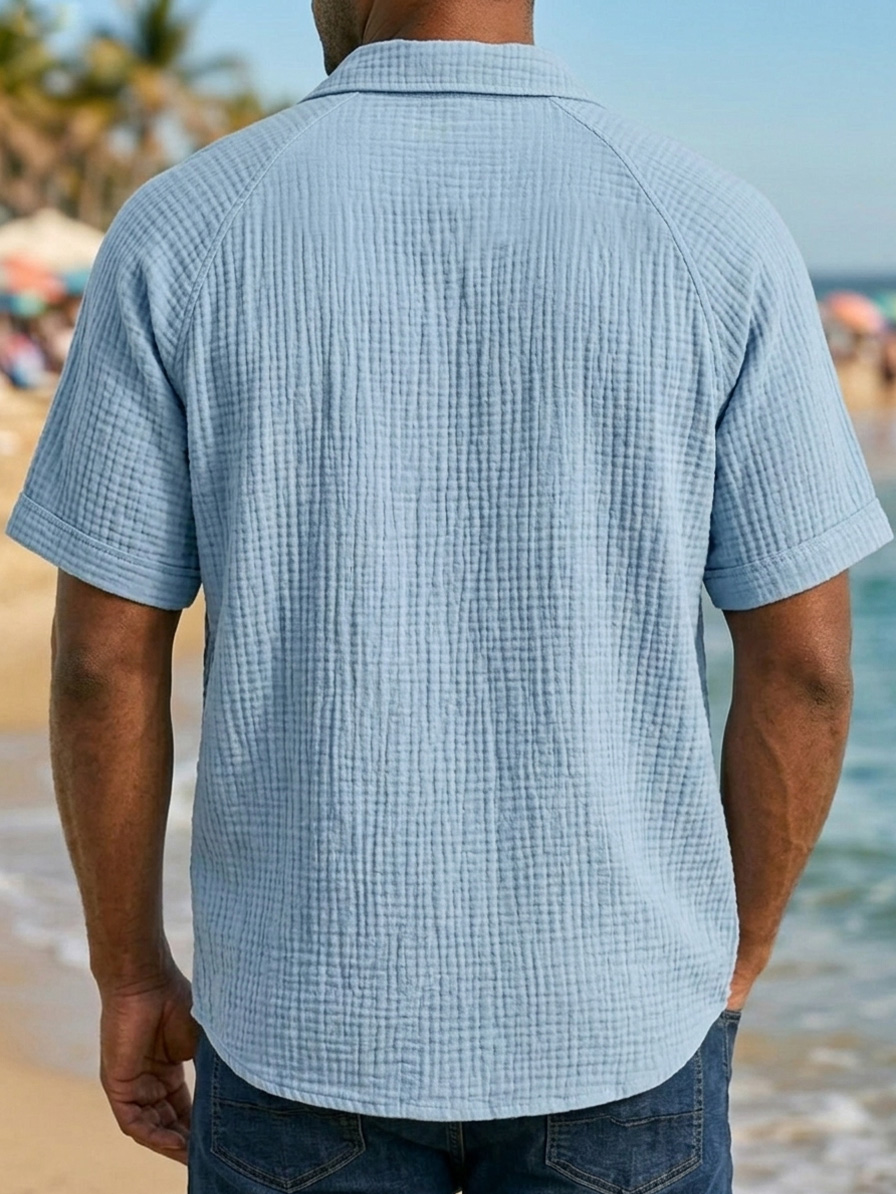 Men's Casual Raglan Solid Color Comfortable Short-Sleeve Shirt