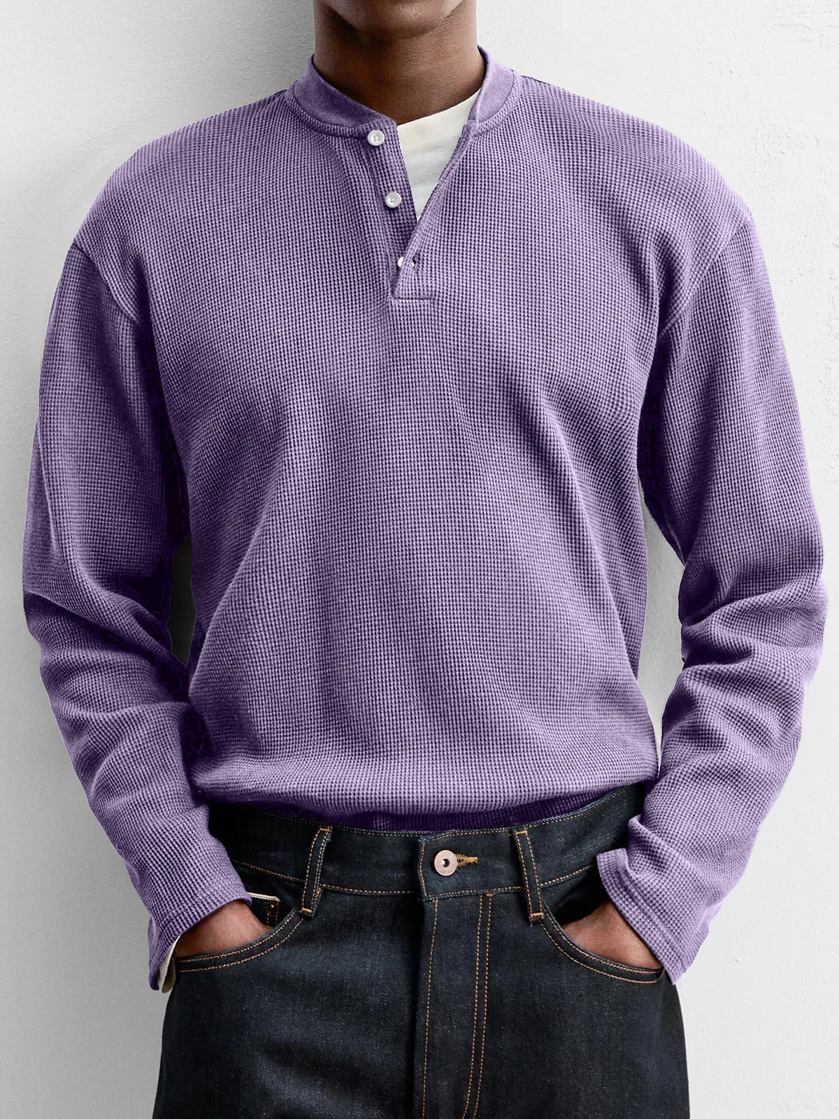 Men's Vintage Waffle Knit Henley Shirt – Soft Comfortable Everyday Pullover