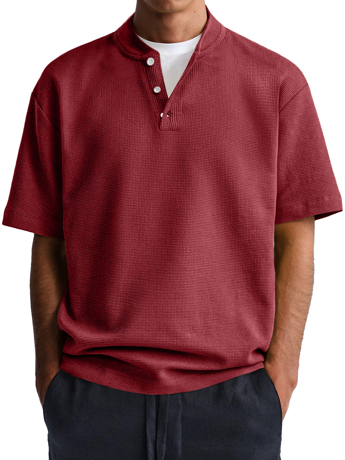Men's Waffle Everyday Casual Comfort Solid Color Short Sleeve Henley