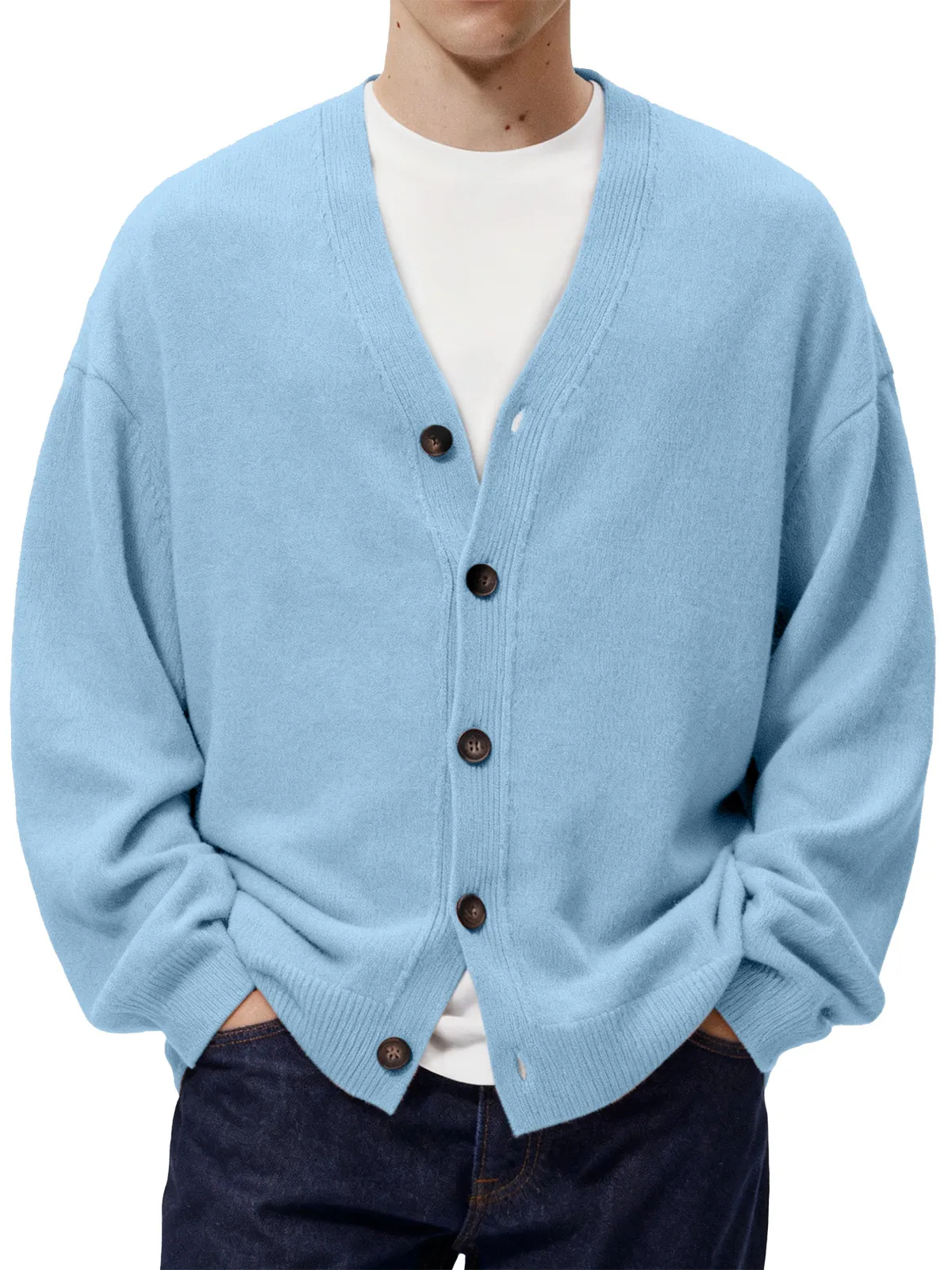 Men's Casual Loose Single Breasted Knitted Cashmere Sweater Jacket