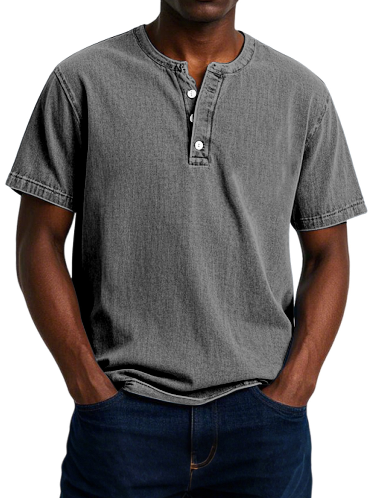 Men's Casual Vintage Button-down Short Sleeve Henley Shirt