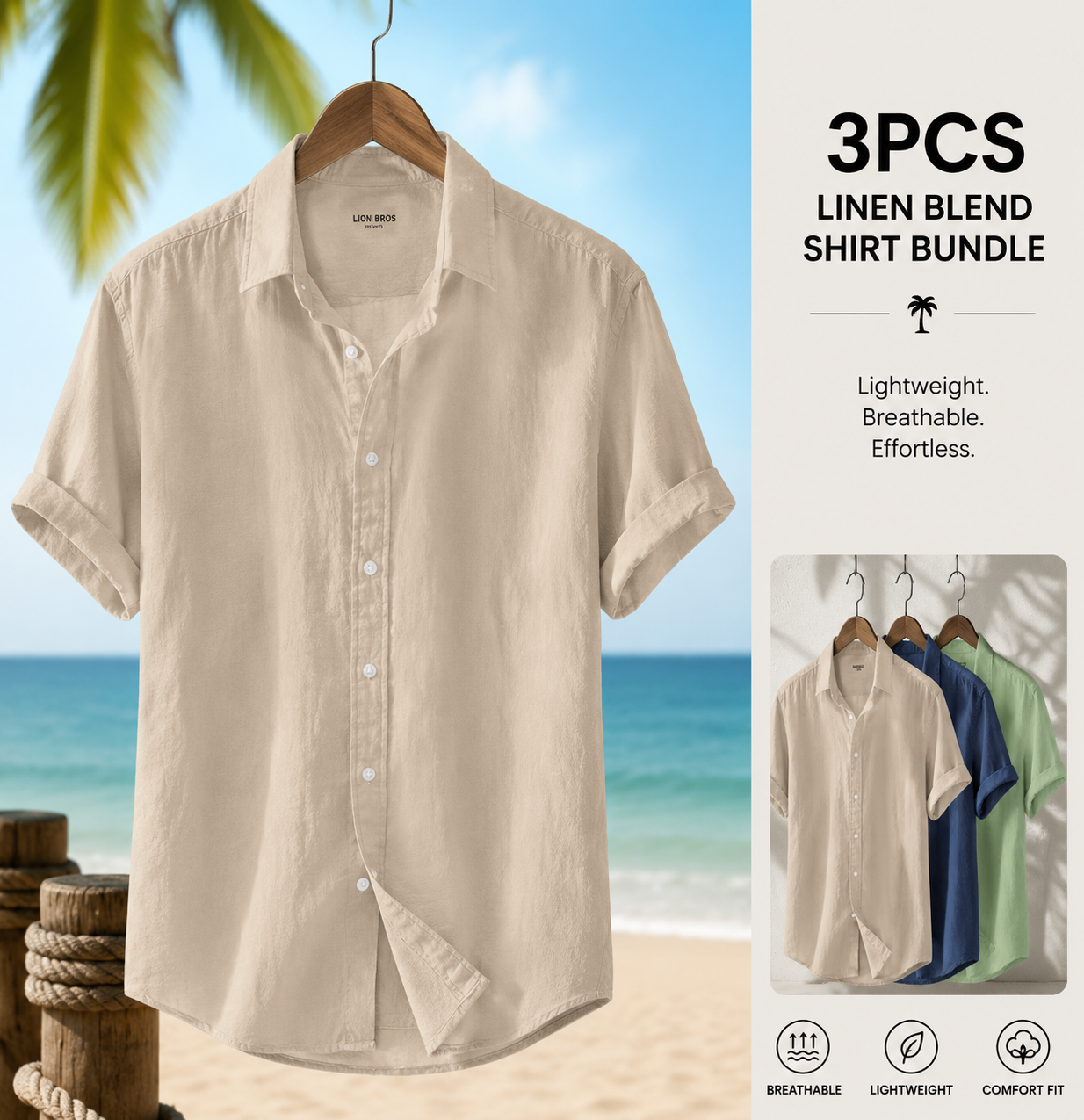 3-Pack Men's Cotton Linen Shirts