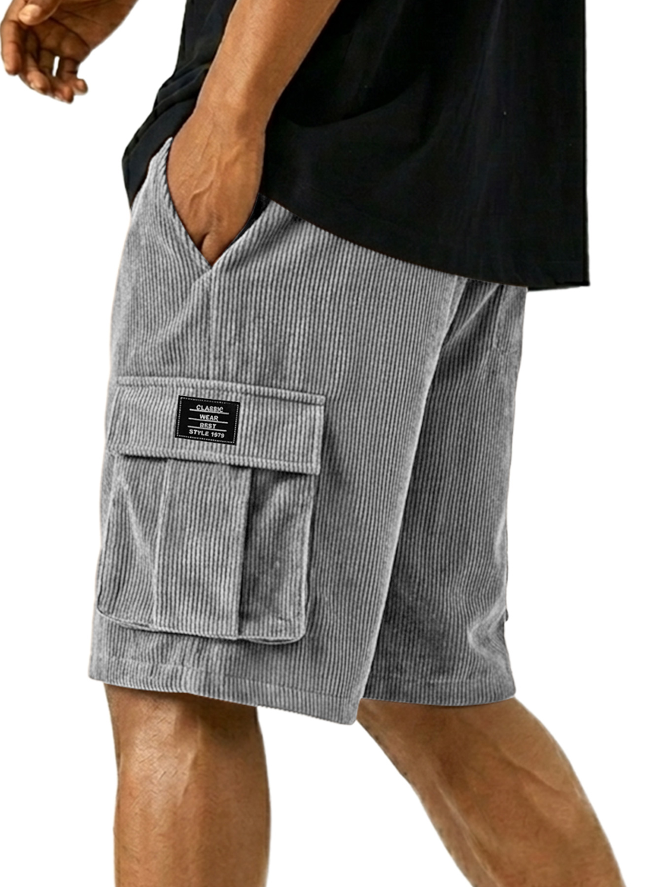 Men's Casual Corduroy Multi-pocket Embroidered Logo Cargo Shorts